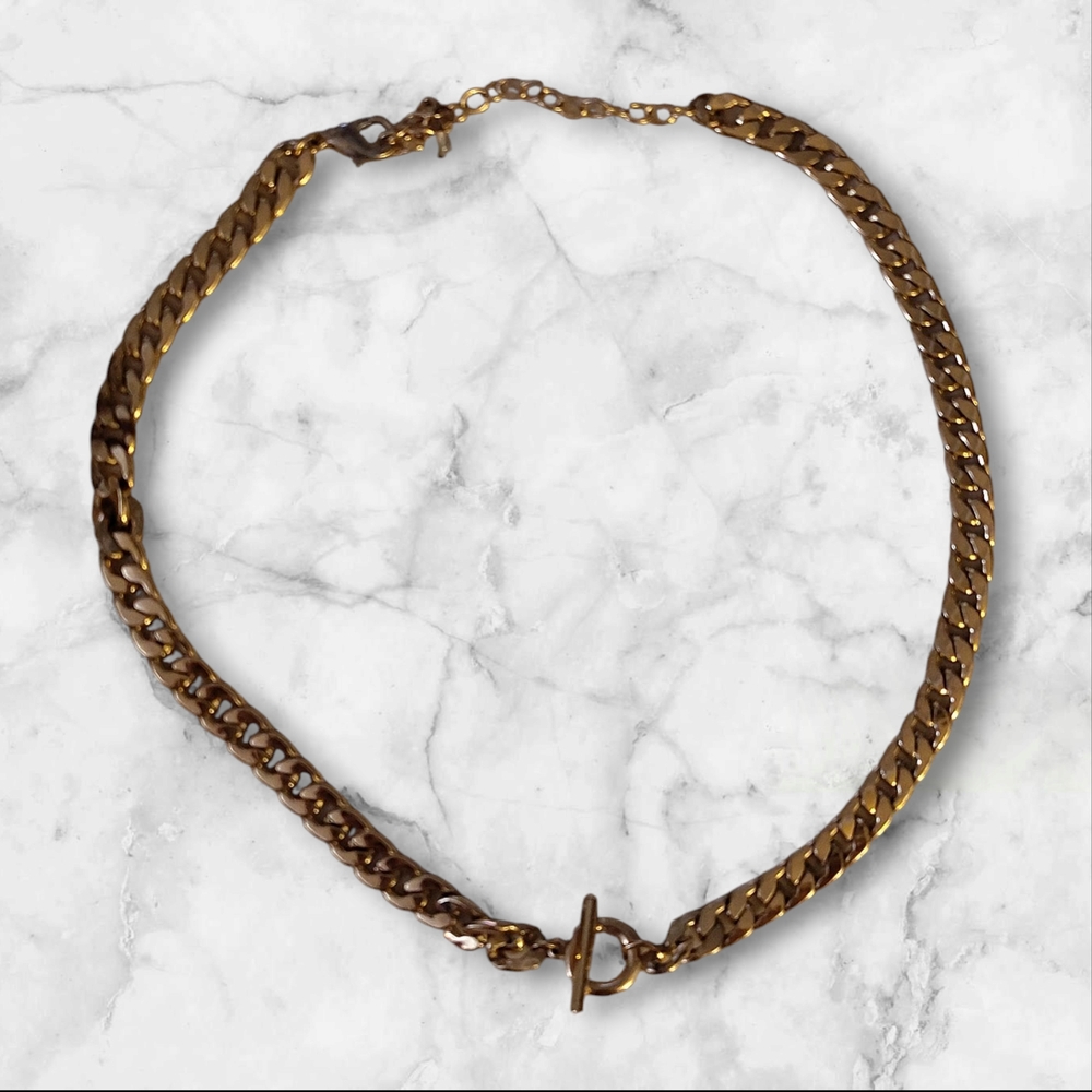 Chunky Cuban Gold Tone Chain Necklace 15-18 Inches - Picture 1 of 3